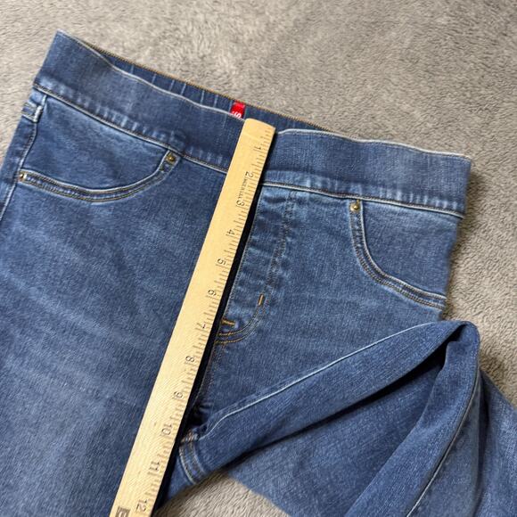 Spanx Distressed Skinny Denim Blue Jeans Jeggings Elastic Waist Raw Medium Tall - Picture 7 of 8